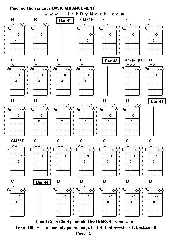 Chord Grids Chart of chord melody fingerstyle guitar song-Pipeline-The Ventures-BASIC ARRANGEMENT,generated by LickByNeck software.